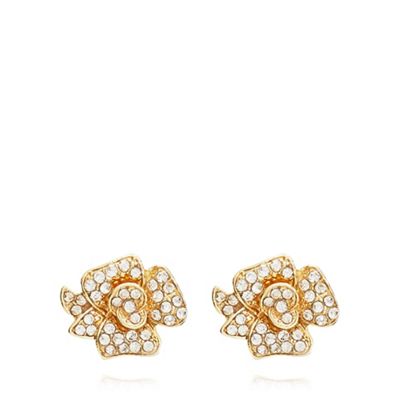 Gold and crystal flower stud earrings